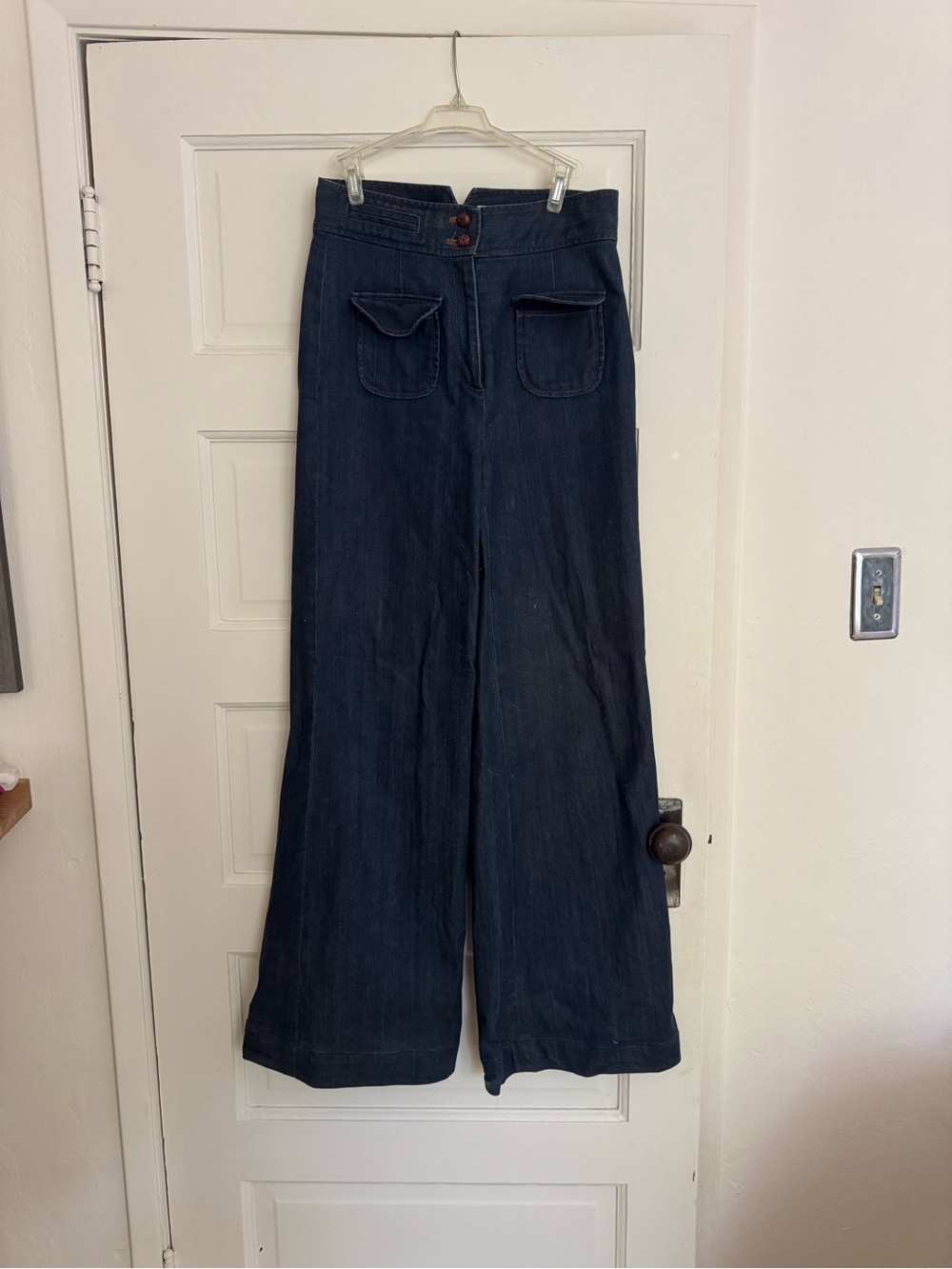 Tibi Dark Blue High-Rise Wide-Leg Jeans with Flap Pockets